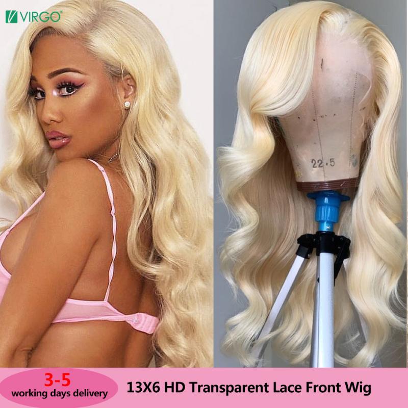 

13X6 HD Transparent Lace Wig 613 Blond Lace Front Wig Brazilian Body Wave Front Human Hair Wigs for Women Virgo Remy Hair, As pic