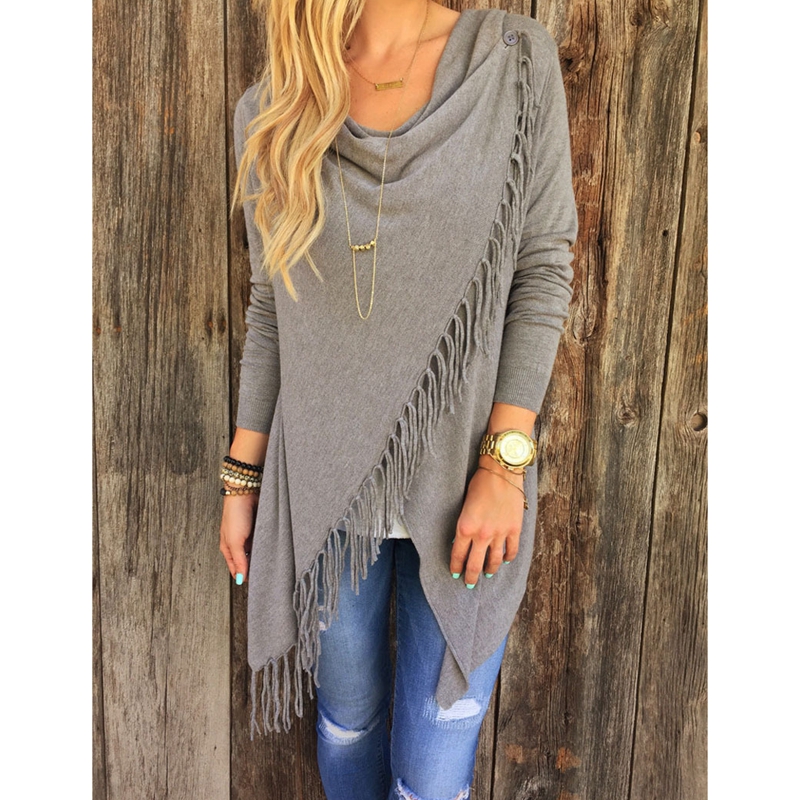 

SWYIVY Women's Jacket Women Clothes 2019 Tassel Streetwear Plus Size Women Jacket Female Slim Knitting Woman Spring 2019, Blue
