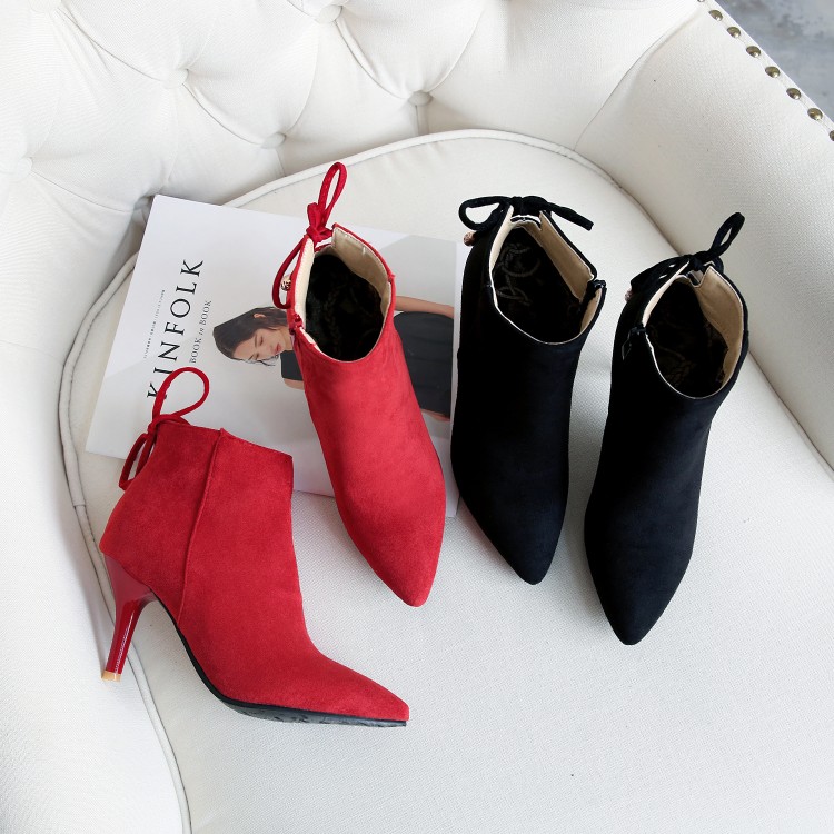 

Oversized 10 11 boots women shoes ankle boots for women ladies Side zipper bow metal trim, Black