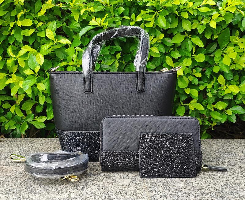 

brand designer glitter purses set small crossbody+wallets+card holder sets glitter family large small mini crossbodys purses 5 colors, Black