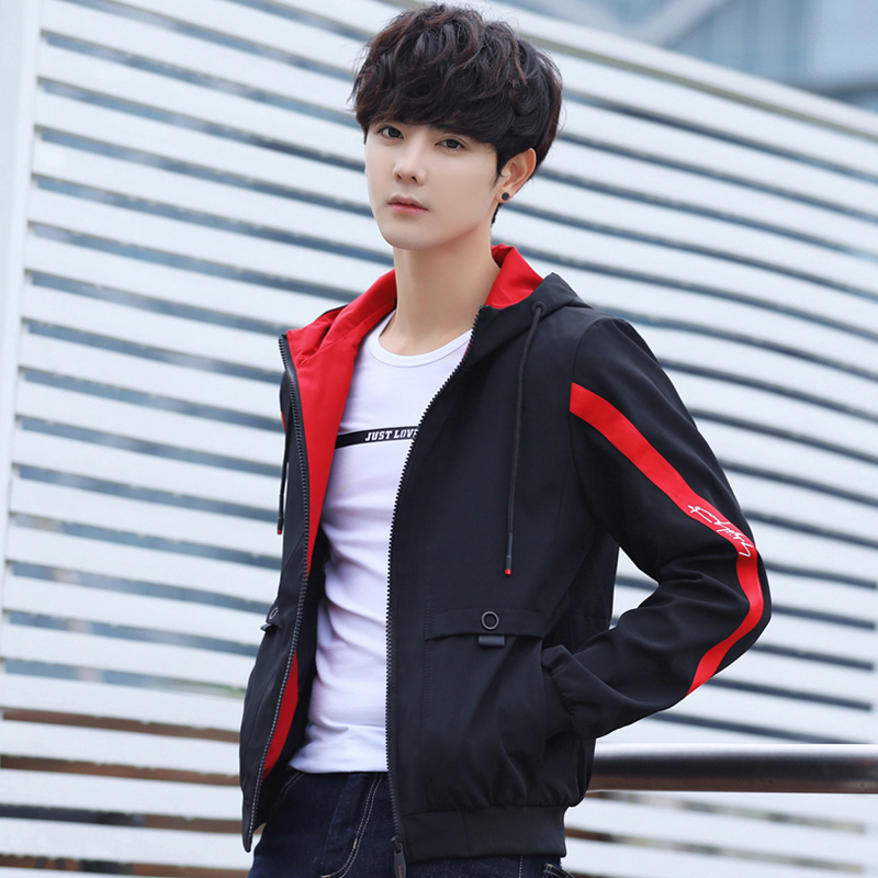 

Men jacket with a hood 2020 new arrival spring and autumn student slim male coat casual zipper teenager boy hot sale J02, Gray