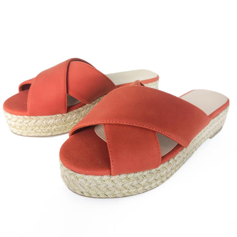 

women Straw Platform beach slippers Women's Fashion Straw muffins Casual Thick-Bottom Slides Sandals Platform Beach Shoe#0602, Orange