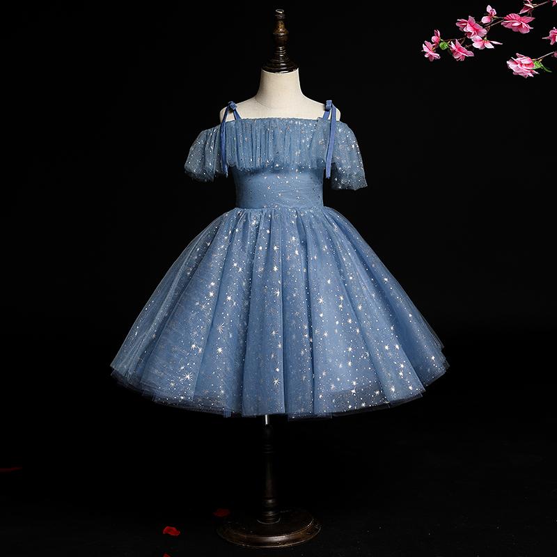 

Off Shoulder Flower Girls Dress for Kids Ball Gown Wedding Dresses Princess Birthday Tutu Dress 2020 Children Runway N08, Blue