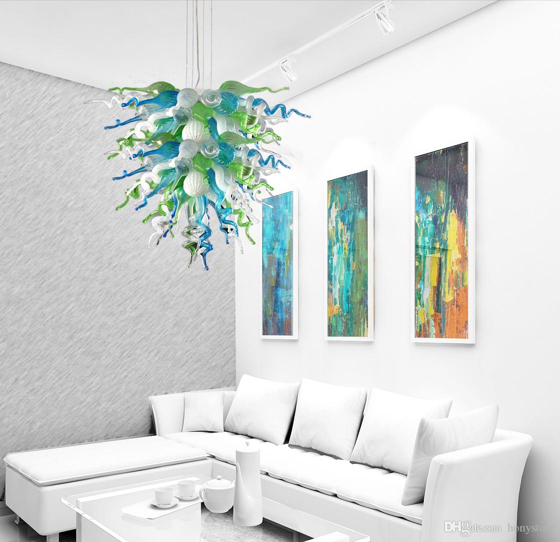 Green Hand Blown Glass Chandelier Light Italy Style Small Hanging Lamp for Cabin Ceiling Villa Decor-image-411129863