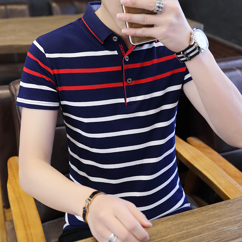 

Brand Summer Stripped Shirt Mens New Stylish Short Sleeve Polos Male Hot Streetwear Men Shirts Casual Camisa Masculina, Blue-yellow