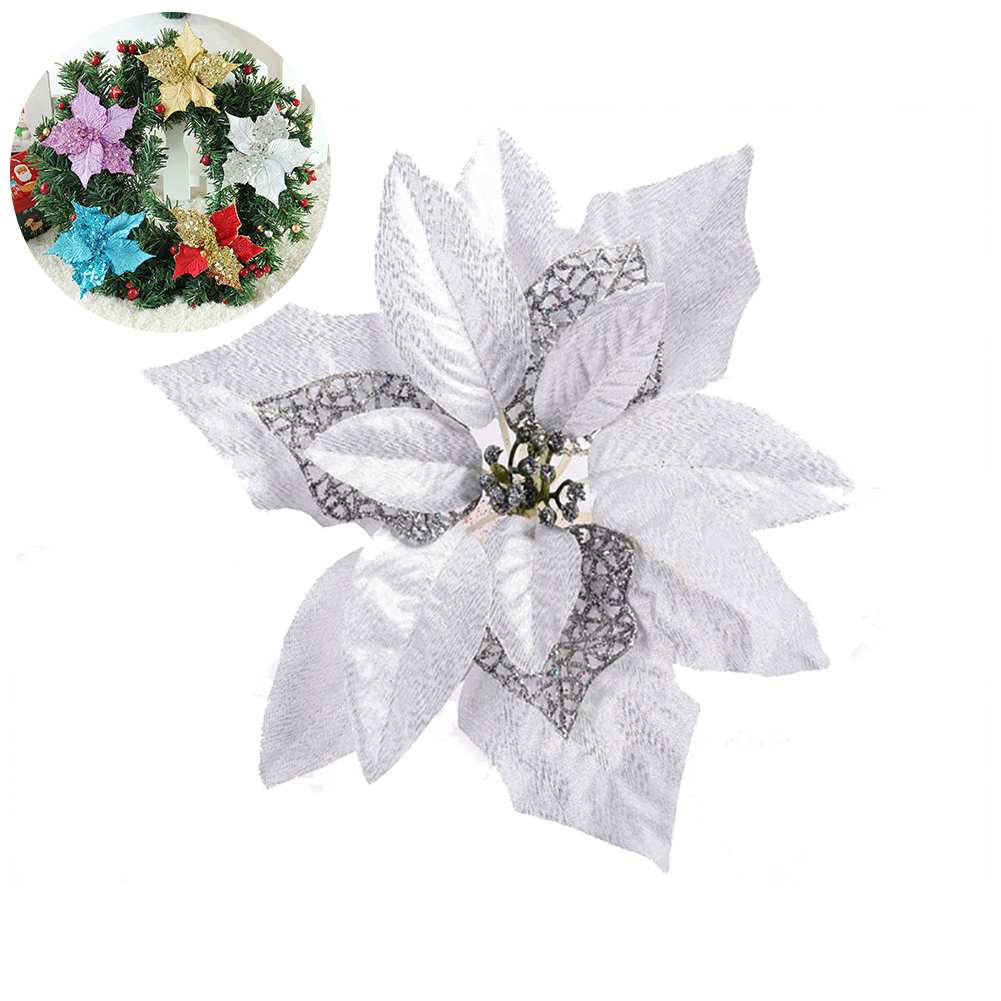 

1Pc 8" Inches Sprinkle Christmas Artificial Flower Wedding Party Decor Christmas Tree Ornament( Sliver) Silver