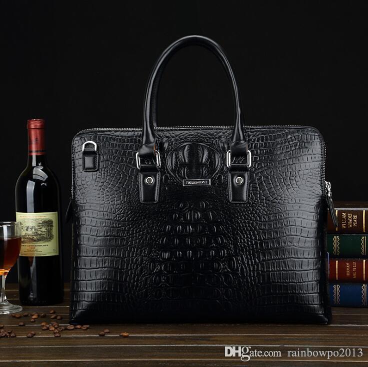 

Wholesale brand men bag exquisite embossed crocodile pattern menss bags business leathers fashion briefcase large capacity embosseds leather, Black