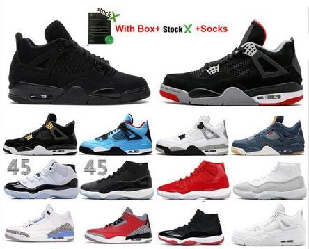 

With Box 2020 UNC 4 4S Black Cat Basketball Shoes 3 Red Cement Bred 11 11s Concord Men Sneakers White Cement Cool Grey, Royalty