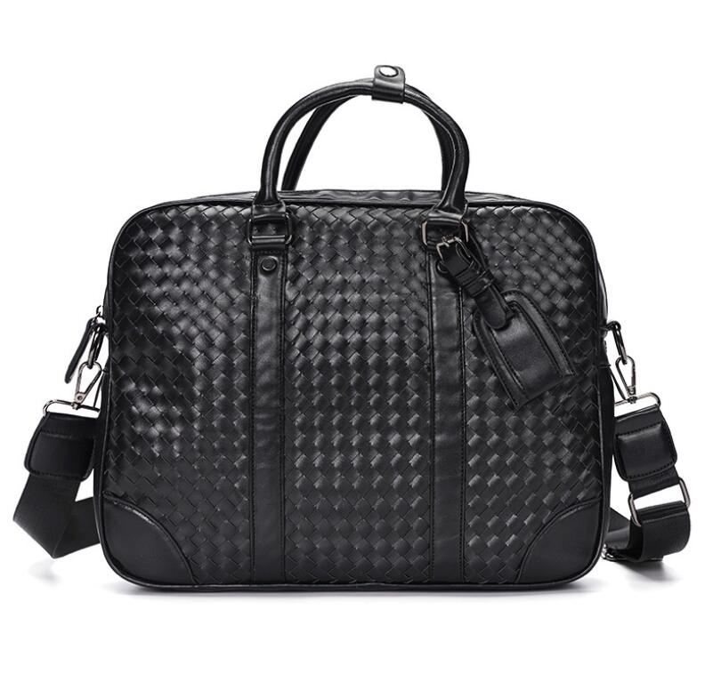 

Hand knitted brand designer briefcases new arrival high quality business bags for men genuine leather business laptop bags, Black