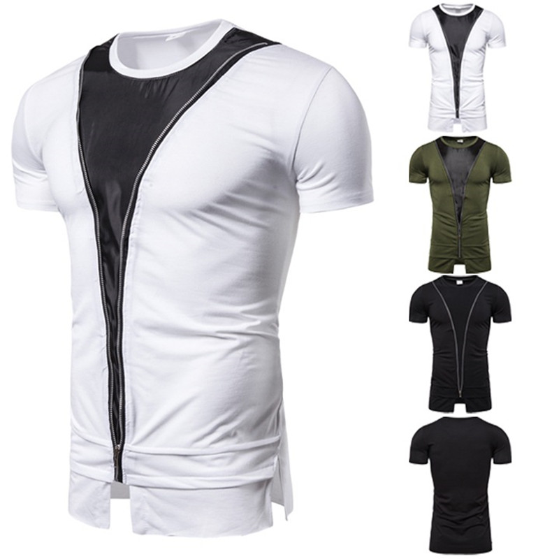 Été Designer Homme T-shirt couleur solide Imprimé Conception Zipper lambrissé ras du cou Hauts Vêtements pour hommes occasionnels