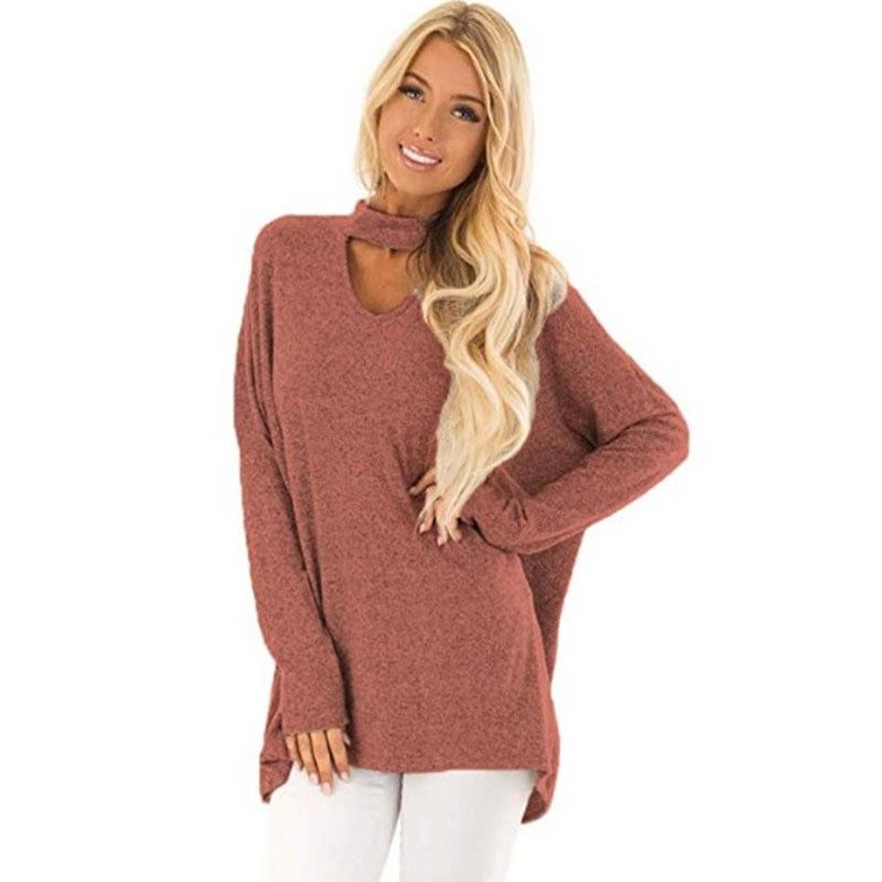 

Women Autumn Sweater Halter Fashion Solid Color Pullovers Tops Loose Sexy All-match Long-Sleeved Kintted Sweaters 3XL, Xop017kh