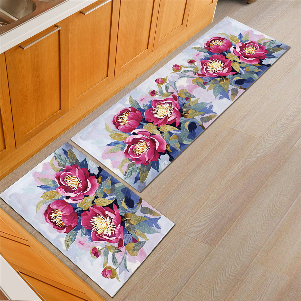 

Fashion Style Home Textile Carpet Absorbent Bath Mat Anti-slip Flannel Floor Mat 3D Floral Bedroom Kitchen Living Room Area Rug, No.02