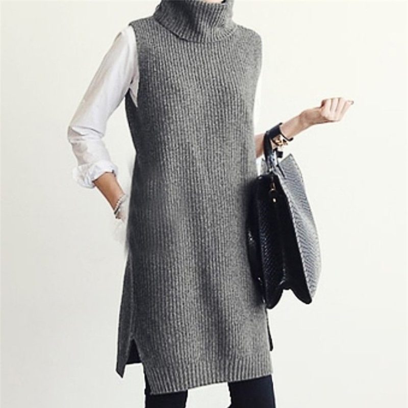 

FRSEUCAG 2019 High-quality cashmere high-necked knit sleeveless vest women' long fashion versatile coat vest hot sale pullover, Black