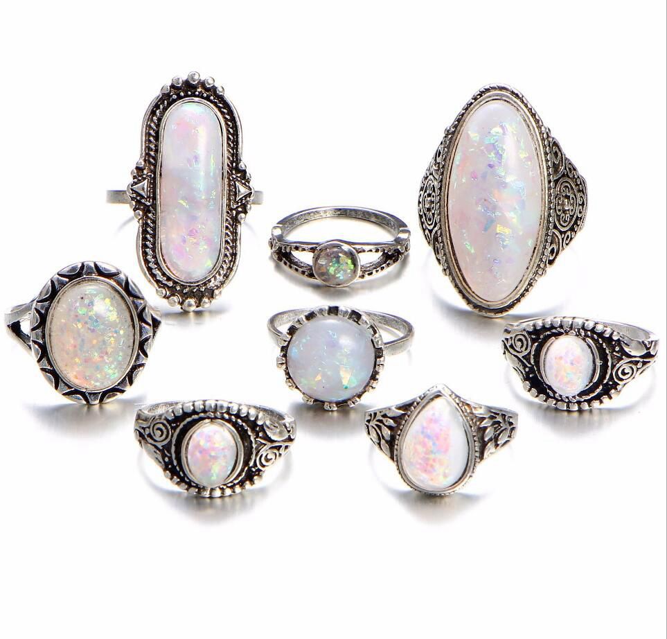 

40pcs / Lot mixed Fashion Jewelry assorted Imitation Opal Alloy metal Rings jewelry For Woman & Man, Golden;silver