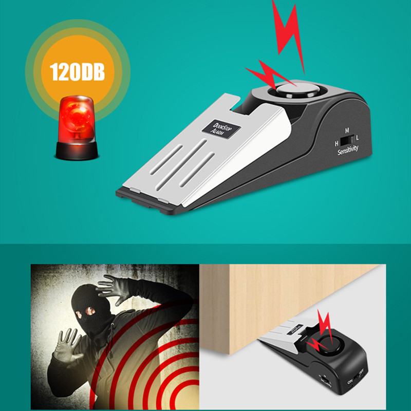 

Mini Wireless Vibration Alarm Door Stop Alarm For Home Wedge Shaped Stopper Alert Security System Block Blocking System