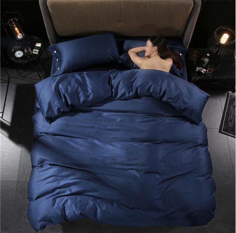 

Royal Blue Egypt Cotton Bedding Set 4pcs Button Bedclothes Bed linen Solid Color Hotel Duvet Cover Bed sheet Pillowcases