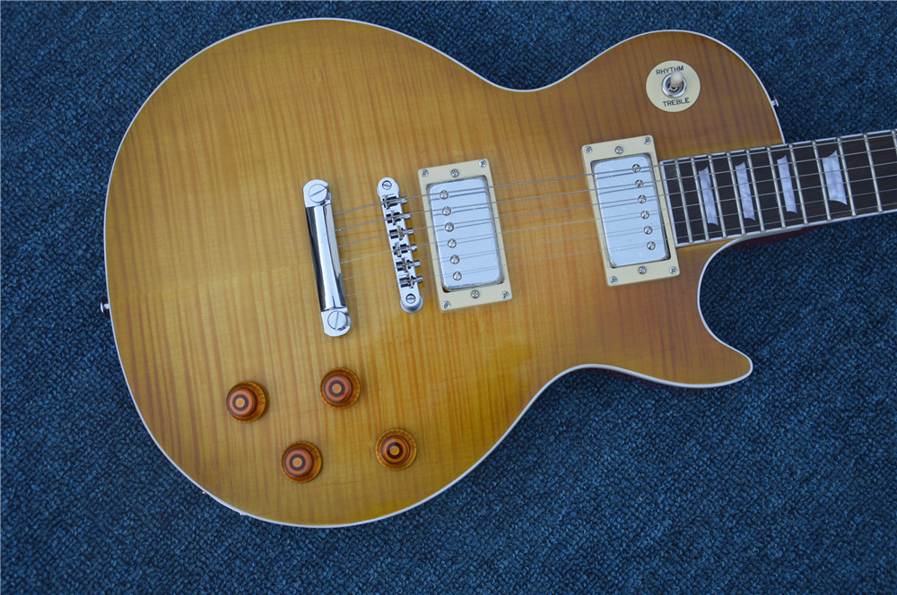 Hot push !free shipping Wholesale Top quality 2 pickups STANDARD Tiger stripes Sunburst 6 strings Electric Guitar