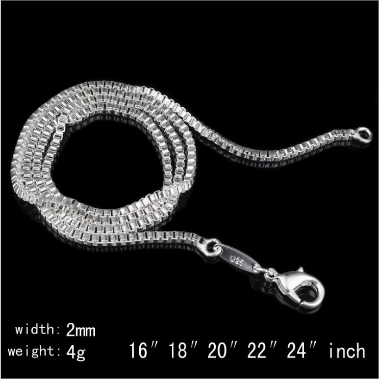 

New 925 Sterling Silver Plated 2MM box chain women Lobster Clasps Smooth Chain Statement Jewelry Size 16 18 20 22 24 inches GC09