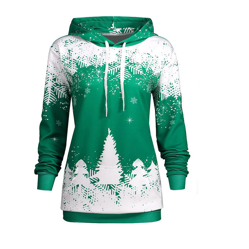 

Women Hoodies Merry Christmas Tree Snowflake Print Full Sleeve Sweatshirts Tops Casual Ladies Pullovers Hoodie SJ1046V, Black