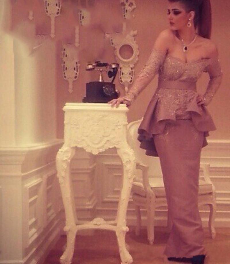 

2019 New Appliqued Beads Full Sleeves Satin Evening Dress Champagne Dress Sexy Sweetheart Off The Shoulder Wine Party Dress, Hunter green