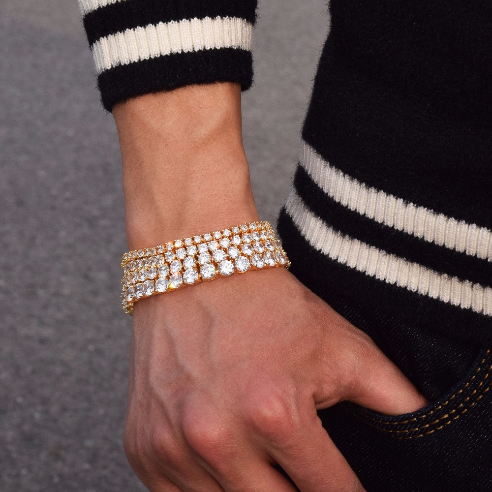 

Iced Zircon Tennis Chain Bracelet Men's Hip hop Jewelry Copper Material Gold Silver Rose Color Box Clasp CZ Bracelet Link 18.5cm