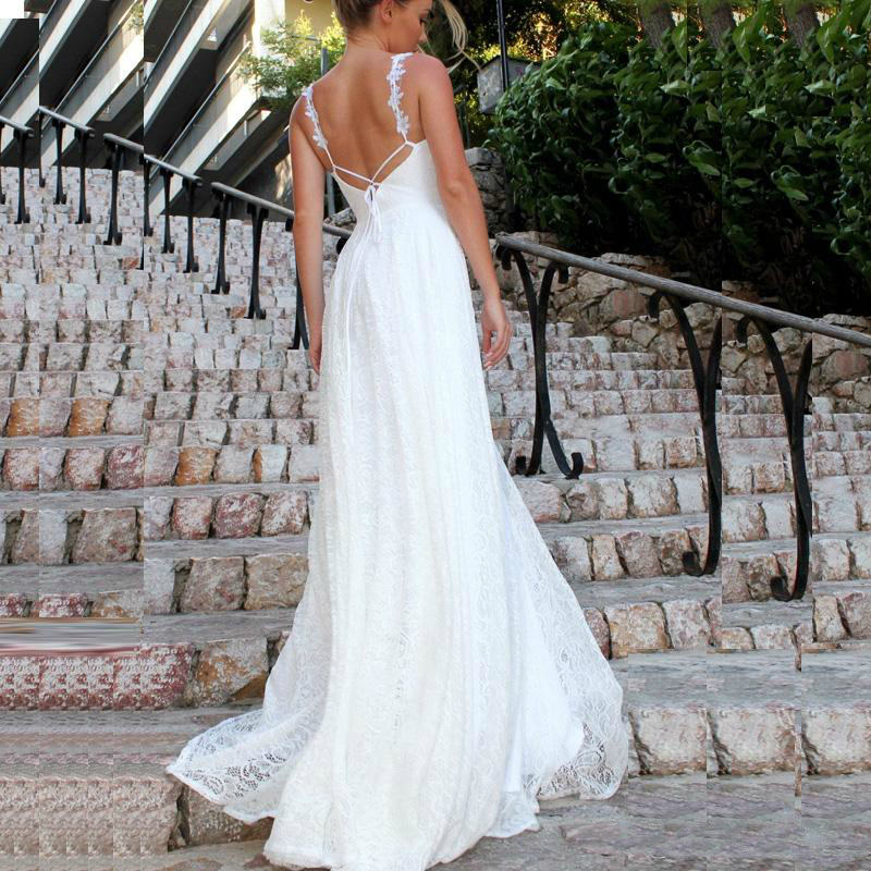 

Simple Beach Ivory Bohemian Full Lace Wedding Dresses Romantic Backless Bridal Gowns Boho Spaghetti Wedding Gowns Customize Vestido De Novia, Black