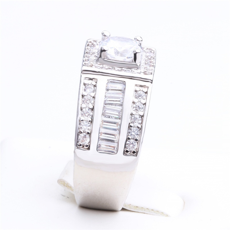 

Exquisite Luxury Mens Womens Natural White Sapphire Ring Crystal Zircon Inlay Wedding Party Jewelry US Size 7-11, Silver