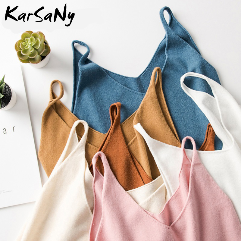 

KarSaNy Women' Tops Knit Top Sleeveless Women 2020 Summer Things For Women V Neck Sexy Top Female White Knitted Sleeveless Tops, Black