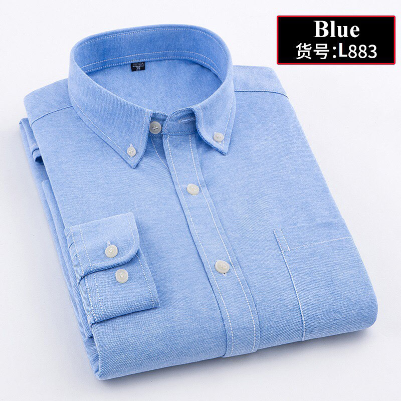 

New Solid Color Cotton Shirts Men Dress Long Sleeve Shirt Men Oxford Casual Slim Fit Shirt For Dress, White