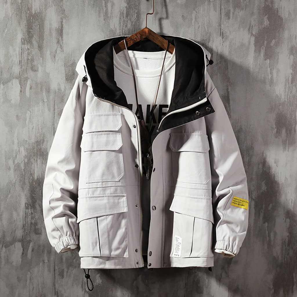 

Winter Snow Jacket Men Style For Men In Autumn And Winter Windbreaker Fashion Large-Size Solid Hooded Cap Coat Jacket Overcoat, Black