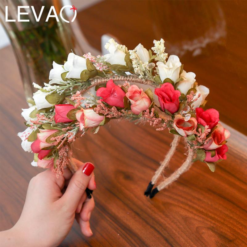 

LEVAO Ladies Wedding Floral Crown Headband Colorful Small Flowers Garland Hairband Hair Hoop Bridal Wreath Hair Accessories