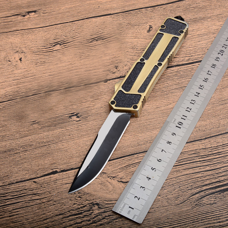 

Aluminum Handle 440 blade Mic T gold Camping Hiking Hunting Fruit Kitchen Outdoor tools Tactical Automatic Combat knife