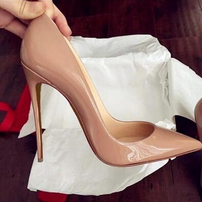 

NEW 2019 Thin High Heels Shoe Pumps Nude/Black Patent Leather Pointed-toe Women Dress Wedding pumps Shoes 35-42