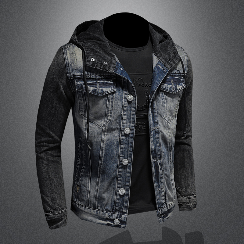 

New fashion denim jacket men hooded 2020 spring and autumn new jacket tide, Gray