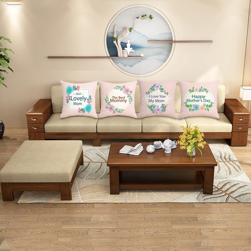 

Mother's Day Love Linen Cushion Cover Printed Car Sofa Bed Cushion Pillow Cover Hand-Painted Cute Pillow Case, Pink