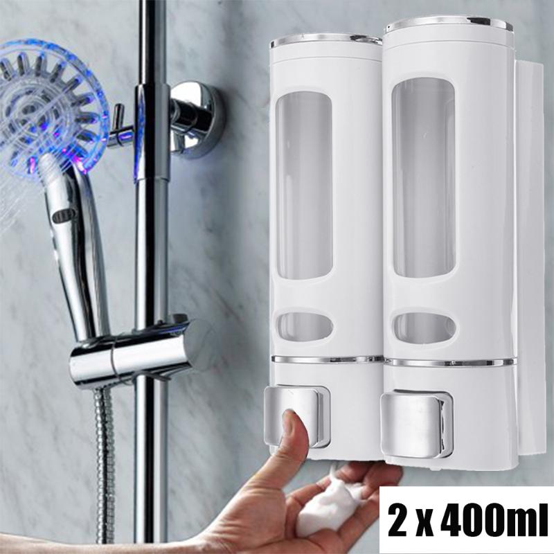 

1/2X 400ml Liquid Soap Dispenser Wall Mount Bathroom Accessories Plastic Detergent Dual Shampoo Dispensers Kitchen Soaps