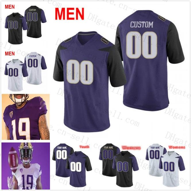

Custom Washington Huskies 2019 New Brand Football Any Name Number Black Purple White 10 Jacob Eason 26 Salvon Ahmed Men Youth Jersey S-3XL, White with rose bowl
