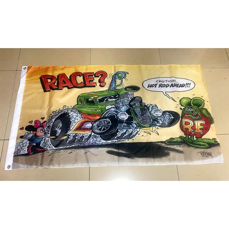 

Rat Fink Race Flag 3x5FT 150x90cm Printing 100D polyester Decoration Flag With Brass Grommets Free Shipping