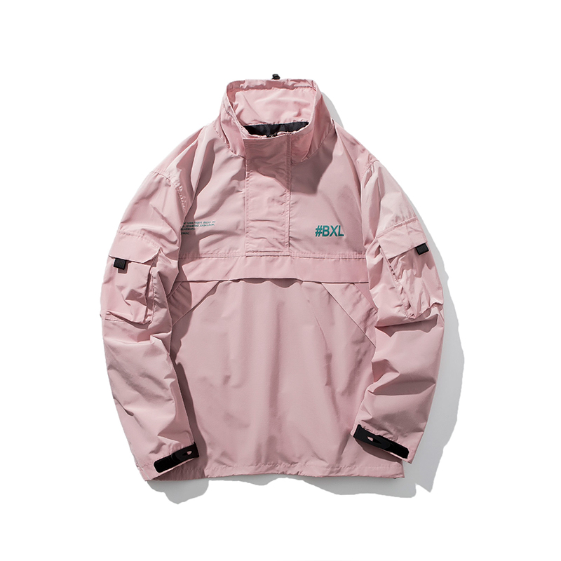

Pink Black Men Track Jacket Resolve Windbreaker Pullover Wind Waterproof, As pic