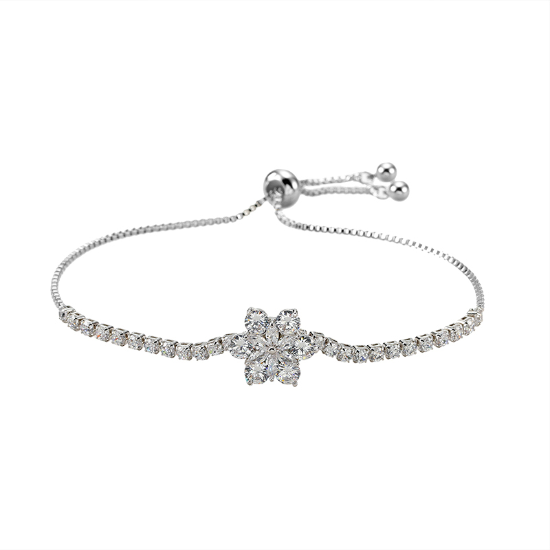 

Link, Chain Xinwei Fashion Cubic Zirconia Bracelet Adjustable Flower Charm Female Bride Wedding Banquet Jewelry