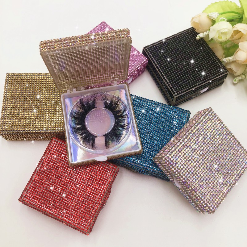 

FDshine Empty Glitter Diamond Cases 10pcs/lot Square Rectangle Eyelash Packaging for 5D 3D Mink Strips Eyelash