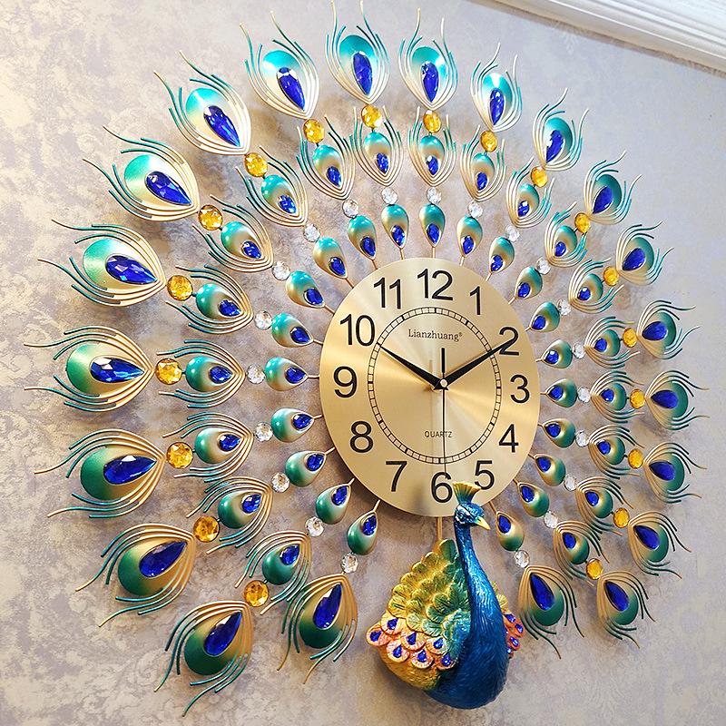 

3D Peacock Wall Clock Europe Decor Wall Watch Home Living Room/Bedroom Mute Clock Modern Design Metal Digital Clocks