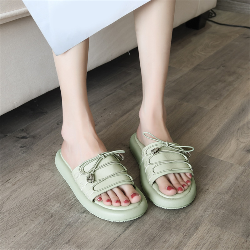 

COOTELILI 2020 Slippers Women Shoe Platform Summer Women Slippers Fashion Lace Up Slip On Casual Black Green Beige