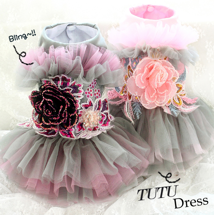 

Free shipping ZLOVEPET handmade dog dresses Celebrities Luxurious Silk flower Soft yarn skirt Princess dog clothes evening dress pet clothin, Gray