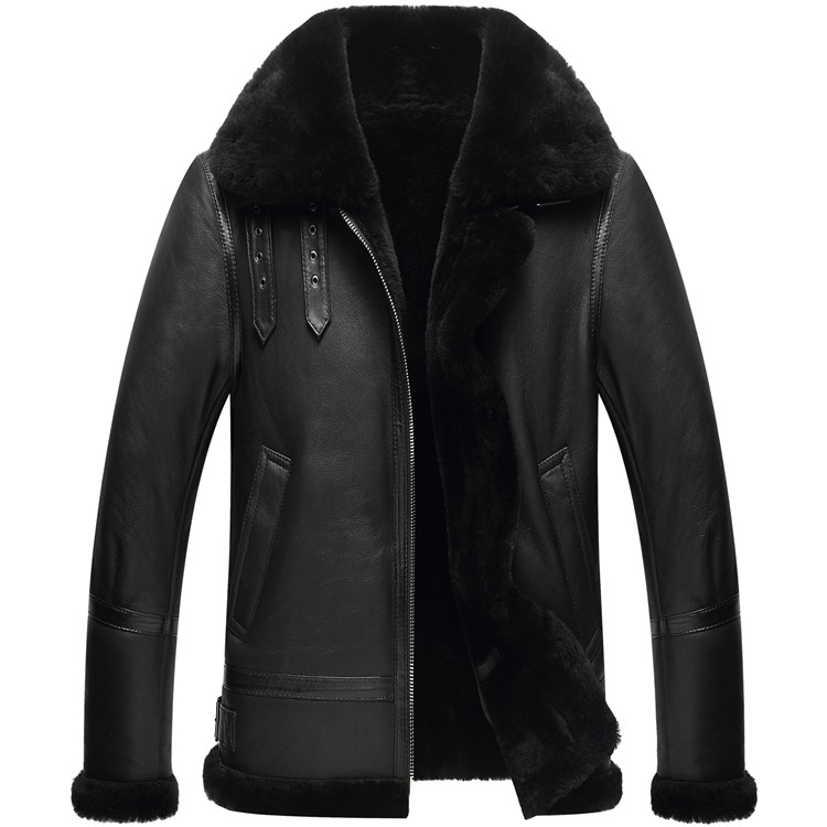 

Leather Winter Jacket Genuine Real Sheepskin Coat for Men Natural Lamb Fur Flight Bomber Jackets Plus Size 820 MY, Dark brown jungle