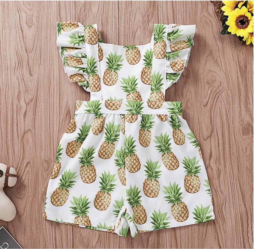 

Baby Square Collar Pineapple Print Flying Sleeve Romper Baby Summer White Jumpsuit Kids Clothes One Piece ZHT 262, As picture