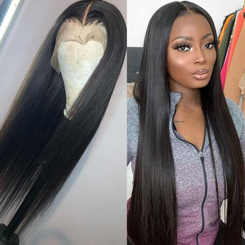 

Lace Front Wigs Long Straight Synthetic Wigs for Black Women Natural Density Black Straight Wig Heat Resistant Fiber Hair Wig, As pic