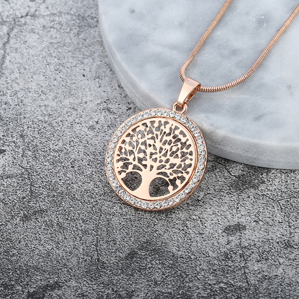 

Tree of Life Necklace Crystal Round Small Hollow Pendant Necklace Gold Silver Rose Gold Colors Elegant Women Jewelry Valentine's Day Gift