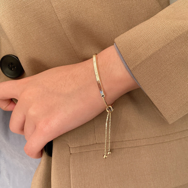 

Link, Chain Simply Design Adjustable Bracelet Golden Plating Metal Simple Jewelry Female Personality Hand Women