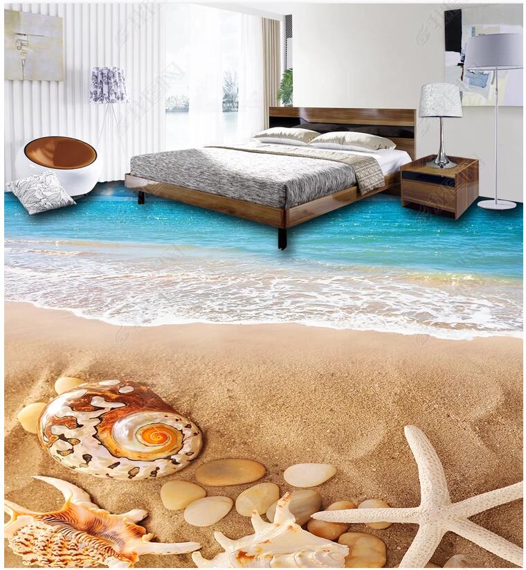 

3d pvc flooring custom photo Waterproof Self-adhesive floor Beach beach conch shell living room home decor painting 3d wall murals wallpaper, Customize